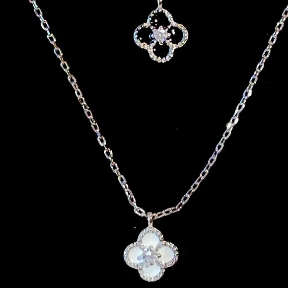 Rose Gold & Silver Four Leaf Clover CZ Necklace 269 - Picture 2 of 8